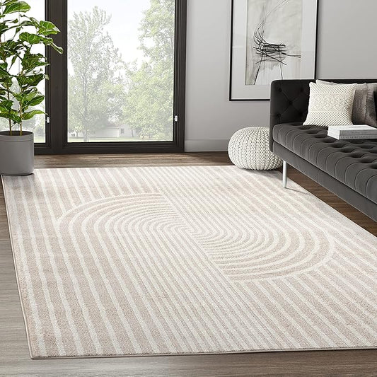 Abani Area Rug for Living Room -Nuevo 8' x 10' Beige Arch Pattern Area Rug, Soft and Durable Living Room Rug, Stain and Fade Resistant, Chic Modern Design, Pet & Kid Friendly