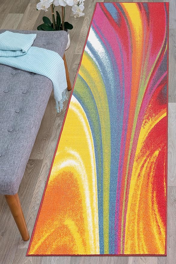 Rugshop Multi Waves Non Slip Modern Abstract Runner Rug Fade Resistant for Hallway, Entryway and Kitchen, 2' x 10'