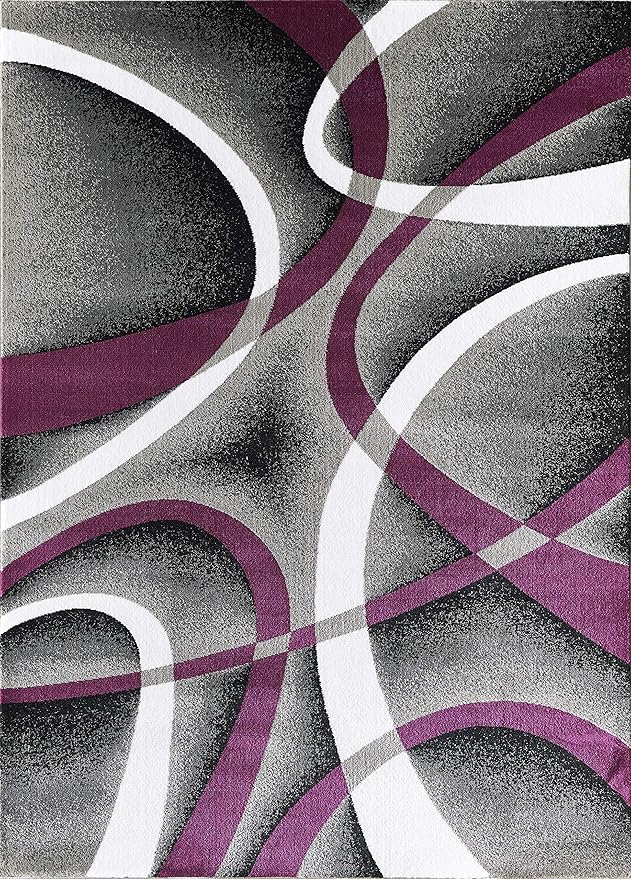GLORY RUGS Modern Area Rug 4x6 Purple Swirls Carpet Bedroom Living Room Contemporary Dining Accent Sevilla Collection 4816A (Grey Purple)