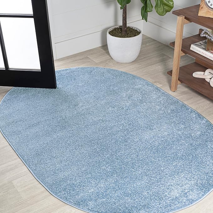 JONATHAN Y Haze Solid Low-Pile Classic Blue 6x9 Oval Indoor Area Rug, Coastal,Bohemian,Minimalist,Classic, Easy-Cleaning for Living Room,Bedroom,Kitchen,Pet Friendly,Non-Shedding (SEU100F-6OV)