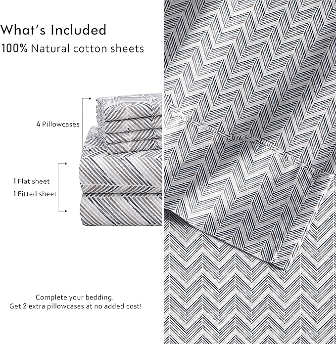 RUVANTI 100% Cotton Percale Sheets Full Size 6 Piece Set, Cooling Bed Sheets for Hot Sleepers, Deep Pocket 16”, Breathable Lightweight & Durable, Crisp Hotel Style Sheets, Inverted Streak