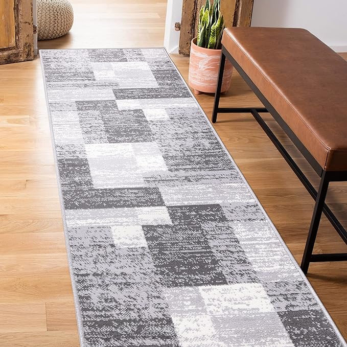 Rugshop Oslo Modern Geometric Boxes Runner Rug 2' x 7' Gray