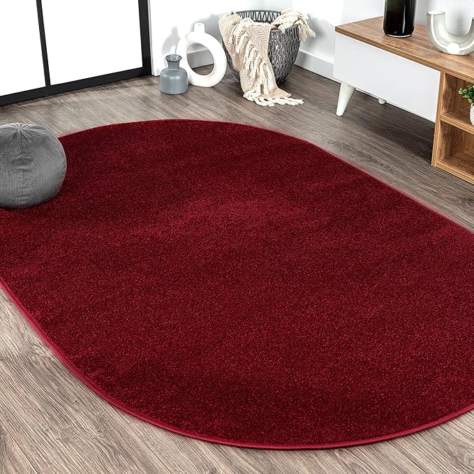 JONATHAN Y Haze Solid Low-Pile Dark Red 4x6 Oval Indoor Area Rug, Coastal,Bohemian,Minimalist,Classic, Easy-Cleaning for Living Room,Bedroom,Kitchen,Pet Friendly,Non-Shedding (SEU100Q-4OV)