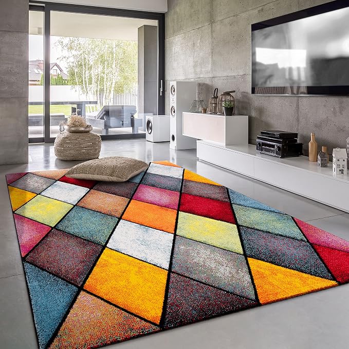 Paco Home Colorful Area Rug with Geometric Diamonds in Multicolor, Size: 4' x 5'7"