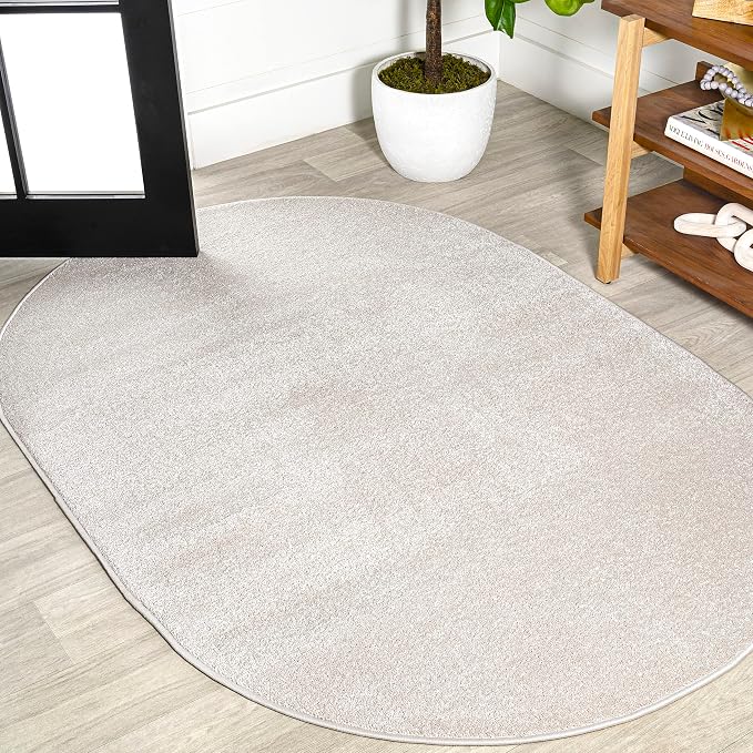 JONATHAN Y Haze Solid Low-Pile Ivory 3x5 Oval Indoor Area Rug, Coastal,Bohemian,Minimalist,Classic, Easy-Cleaning for Living Room,Bedroom,Kitchen,Pet Friendly,Non-Shedding (SEU100D-3OV)