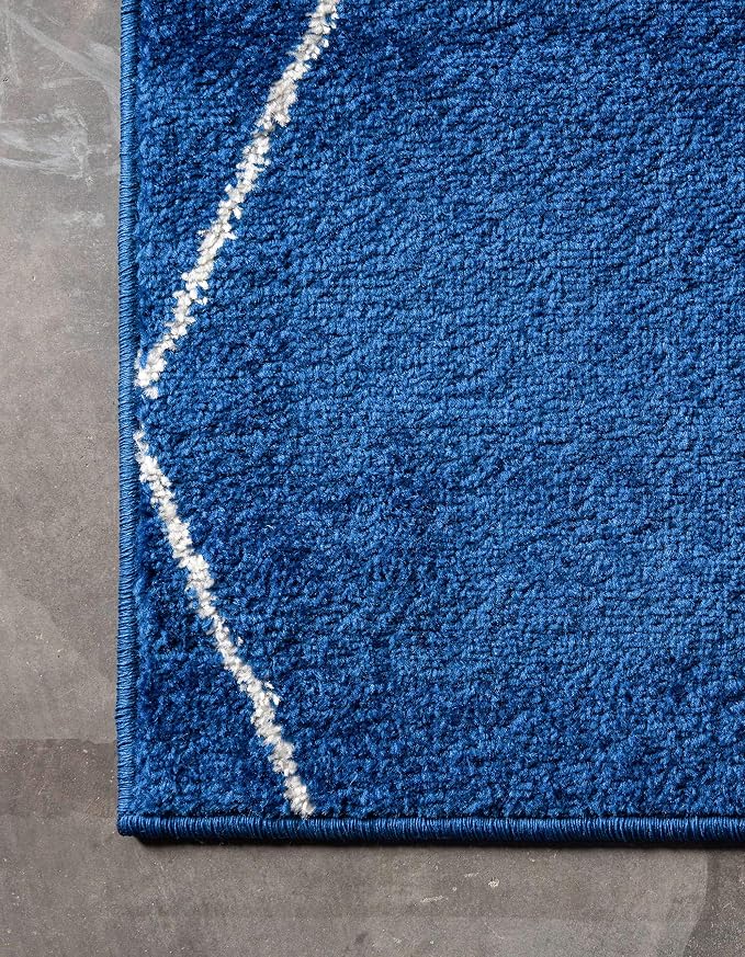 Unique Loom Trellis Frieze Collection Area Rug - Geometric (2' x 6' 1" Runner, Navy Blue/ Ivory)
