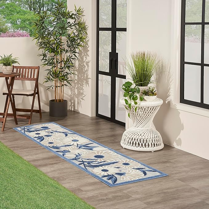 Nourison Home Aloha Blue Grey 2'3" x 12' Area Rug - Easy Clean, Non Shedding, Bed Room, Living Room, Dining Room, Kitchen (12' Runner)