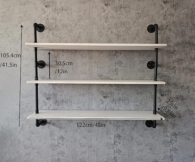 HDDFER Industrial Pipe Shelving Rustic White Pipe Wall Shelves Industrial Shelves with Wood Planks Floating Shelves 48 Inch Farmhouse Bathroom,Kitchen Shelving Wall Mounted