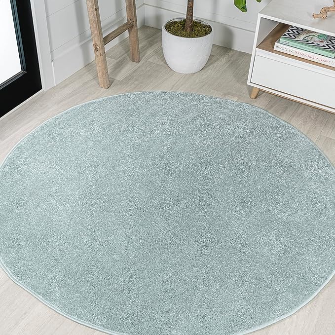JONATHAN Y Haze Solid Low-Pile Aqua Blue 4' Round Indoor Area Rug, Coastal,Bohemian,Minimalist,Classic, Easy-Cleaning for Living Room,Bedroom,Kitchen,Pet Friendly,Non-Shedding (SEU100S-4R)