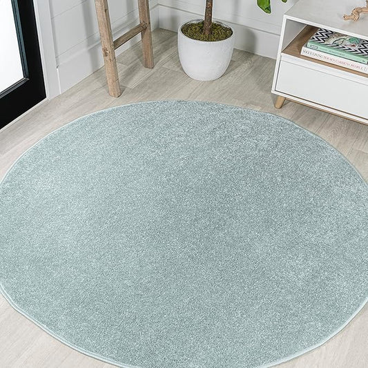 JONATHAN Y Haze Solid Low-Pile Aqua Blue 8' Round Indoor Area Rug, Coastal,Bohemian,Minimalist,Classic, Easy-Cleaning for Living Room,Bedroom,Kitchen,Pet Friendly,Non-Shedding (SEU100S-8R)