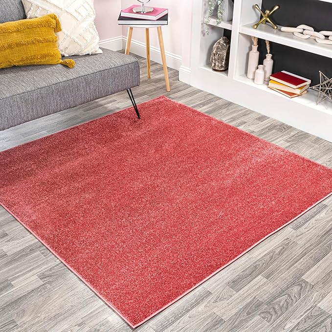 JONATHAN Y Haze Solid Low-Pile Red 6x6 Square Indoor Area Rug, Coastal,Bohemian,Minimalist,Classic, Easy-Cleaning for Living Room,Bedroom,Kitchen,Pet Friendly,Non-Shedding (SEU100E-6SQ)