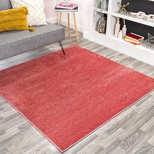 JONATHAN Y Haze Solid Low-Pile Red 6x6 Square Indoor Area Rug, Coastal,Bohemian,Minimalist,Classic, Easy-Cleaning for Living Room,Bedroom,Kitchen,Pet Friendly,Non-Shedding (SEU100E-6SQ)