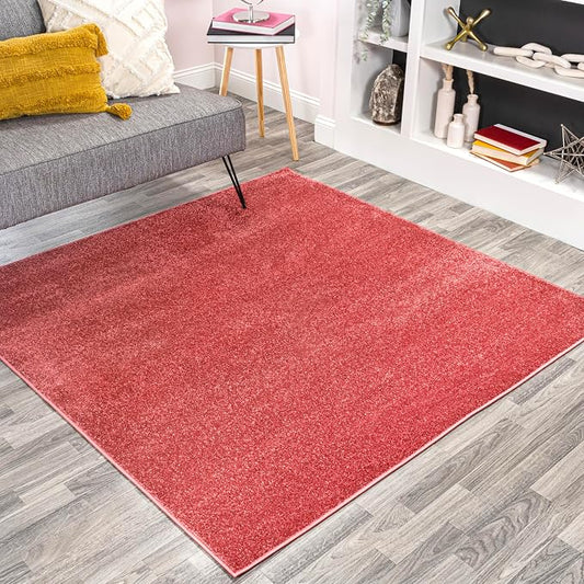 JONATHAN Y Haze Solid Low-Pile Red 9x9 Square Indoor Area Rug, Coastal,Bohemian,Minimalist,Classic, Easy-Cleaning for Living Room,Bedroom,Kitchen,Pet Friendly,Non-Shedding (SEU100E-9SQ)