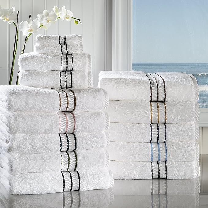 Superior Turkish Cotton Ultra-Plush 6-Piece Towel Set, Ideal for Master Bath, Guest Bathroom, Fast Drying, Shower, Spa, Face/Washcloths, Hand, Bath Towels, Absorbent, Home Basics, Latte
