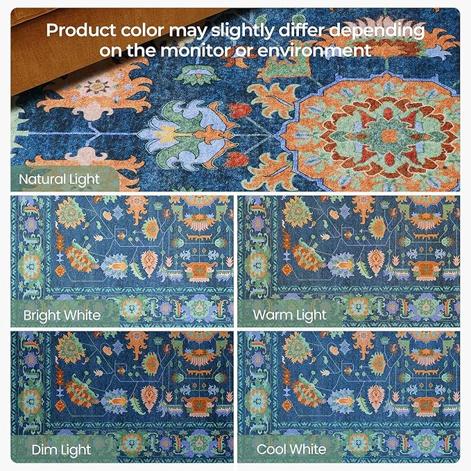 Kokia 9x12 Area Rugs Living Room Washable Non Slip Low Pile Vintage Oushak Stain Resistant Soft Large Oriental Rugs for Bedroom, Dining Room, Kitchen, Indoor Leisure Rooms, Nova Peacock