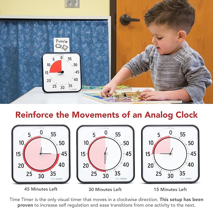 TIME TIMER 8 inch Visual Timer - 60 Minute Desk Countdown Clock with Dry Erase Activity Card, Also Magnetic - for Kids Classroom, Homeschooling Study Tool, Task Reminder, Home and Kitchen Timer