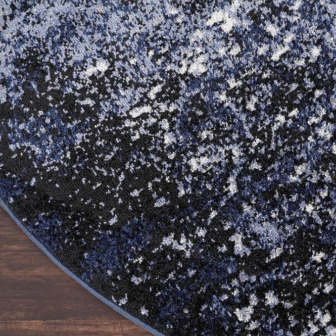 Nourison Home Passion Light Blue Black 4' x Round Area Rug - Easy Clean, Non Shedding, Bed Room, Living Room, Dining Room, Kitchen (4' x Round)