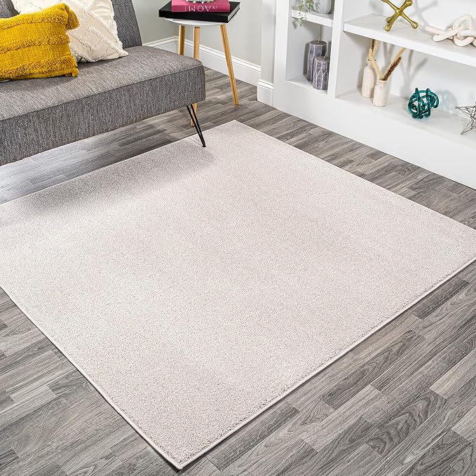 JONATHAN Y Haze Solid Low-Pile Ivory 5x5 Square Indoor Area Rug, Coastal,Bohemian,Minimalist,Classic, Easy-Cleaning for Living Room,Bedroom,Kitchen,Pet Friendly,Non-Shedding (SEU100D-5SQ)