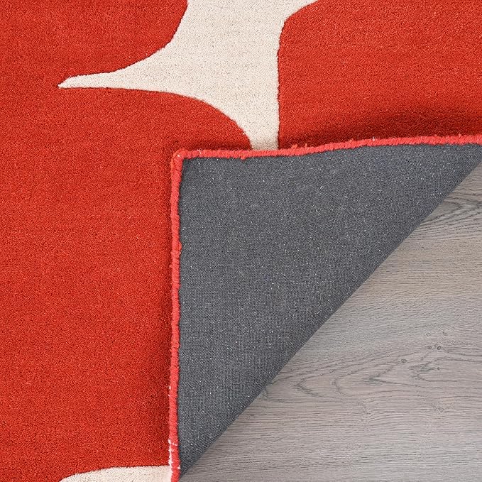 Restoration and Renovation Modern Wool Area Rug - Contemporary Abstract Geometric Design, Thick & Soft Hand-Tufted Carpet - Ideal for Indoor Decor in Living Room, Bedroom (Poppy, 4' x 6')
