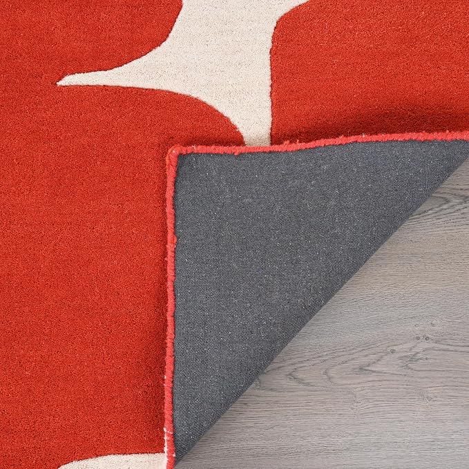Restoration and Renovation Modern Wool Area Rug - Contemporary Abstract Geometric Design, Thick & Soft Hand-Tufted Carpet - Ideal for Indoor Decor in Living Room, Bedroom (Poppy, 5' Round)