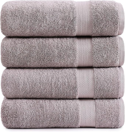 LANE LINEN 100% Mercerized Cotton Bath Sheets Set of 4 (35"x66") - Premium Quality Ring Spun Tech, Eco Friendly Extra Large Towel Sets - Oeko-TEX Certified, Daily Use Bathroom Towels - Platinum
