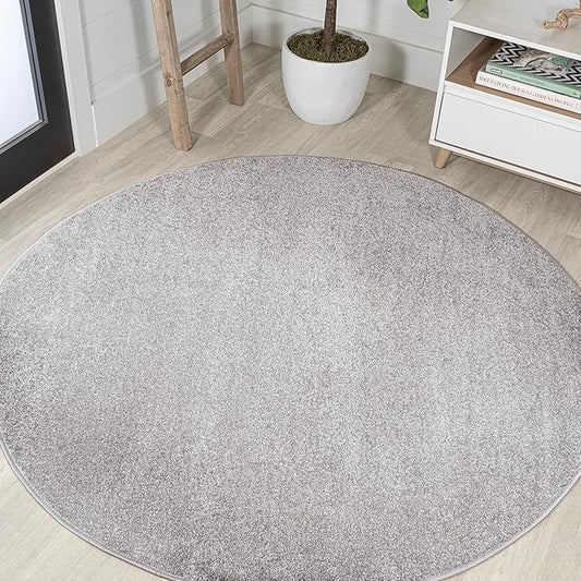 JONATHAN Y Haze Solid Low-Pile Light Gray 8' Round Indoor Area Rug, Coastal,Bohemian,Minimalist,Classic, Easy-Cleaning for Living Room,Bedroom,Kitchen,Pet Friendly,Non-Shedding (SEU100K-8R)