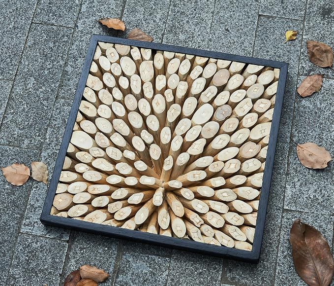 Greenage Reclaimed Teak Wood Wall Decor 17"x17" Farmhouse Branch Pattern Square Wall Art Rustic Wooden Wall Hanging Decoration Frame Wall Panel Shape for Home Living Room Bedroom