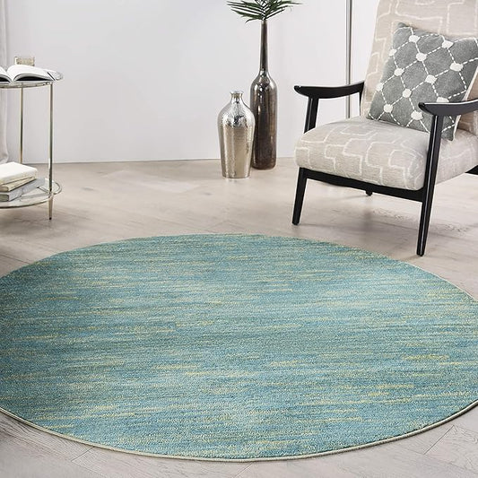 Nourison Home Nourison Essentials Blue Green 6' x Round Area Rug - Easy Clean, Non Shedding, Bed Room, Living Room, Dining Room, Kitchen (6' x Round)