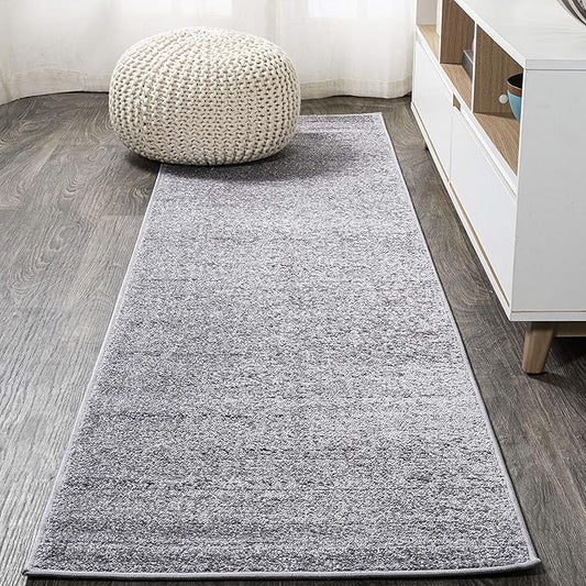JONATHAN Y Haze Solid Low-Pile Gray Runner Rug 2x10, Coastal,Bohemian,Minimalist,Classic, Easy-Cleaning for Living Room,Bedroom,Kitchen,Pet Friendly,Non-Shedding (SEU100A-210)
