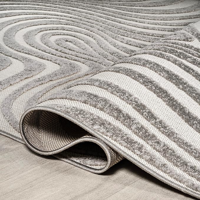 JONATHAN Y Maribo High-Low Abstract Striped Gray/Ivory 8x8 Square Indoor/Outdoor Area Rug, Pet Friendly, Non-Shedding, Stain Resistant, Easy-Cleaning for Backyard, Patio, Porch (SCN103B-8SQ)