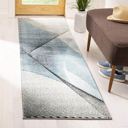 SAFAVIEH Hollywood Collection Runner Rug - 2'3" x 18', Grey & Teal, Mid-Century Modern Design, Non-Shedding & Easy Care, Ideal for High Traffic Areas in Living Room, Bedroom (HLW715D)