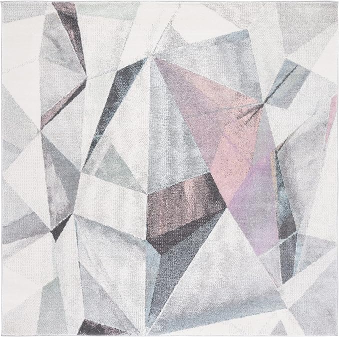 SAFAVIEH Porcello Collection Area Rug - 6'7" Square, Ivory & Pink, Modern Abstract Design, Non-Shedding & Easy Care, Ideal for High Traffic Areas in Living Room, Bedroom (PRL6940A)