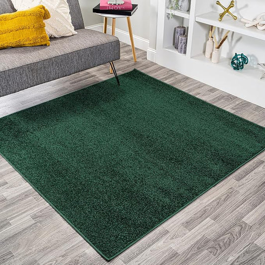 JONATHAN Y Haze Solid Low-Pile Emerald 9x9 Square Indoor Area Rug, Coastal,Bohemian,Minimalist,Classic, Easy-Cleaning for Living Room,Bedroom,Kitchen,Pet Friendly,Non-Shedding (SEU100L-9SQ)