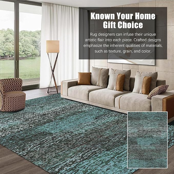 RUGSURE Washable Area Rug - 1/6 Thick - Stain & Water Resistant Non-Slip - Resistant Rug for Living Room, Bedroom, Nursery, Pet & Child Friendly, Vintage Charm Area Rugs (Green, 6' x 9')