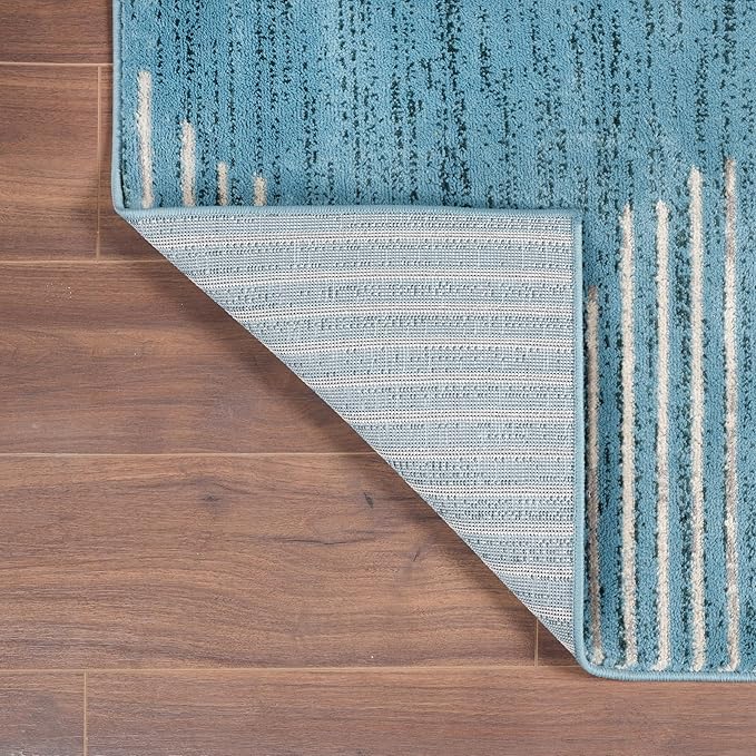 Rugshop Bohemian Stripe Stain Resistant High Traffic Living Room Kitchen Bedroom Dining Home Office Area Rug 2' x 7' Blue