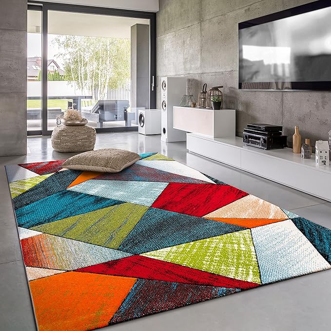 Paco Home Colorful Area Rug with Geometric Shapes in Multicolor, Size: 4' x 5'7"