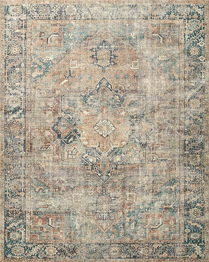 Loloi Margot Collection MAT-02 Terracotta/Lagoon 7'-6" x 9'-6" Area Rug feat. CloudPile, No-Shed Easy Clean Large Patterned Area Rug for Living Room, Bedroom, Dining Area