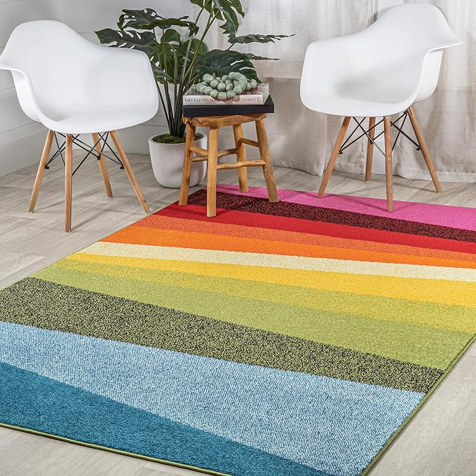 JONATHAN Y Prism Geometric Striped Indoor Area Rug 8x10, Orange/Green/Blue, Modern, Coastal, Easy-Cleaning for Living Room, Bedroom, Kitchen, Pet Friendly, Non-Shedding (DZC101A-8)