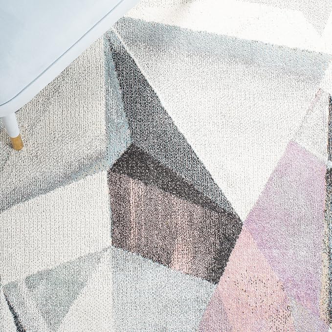 SAFAVIEH Porcello Collection Area Rug - 6'7" Square, Ivory & Pink, Modern Abstract Design, Non-Shedding & Easy Care, Ideal for High Traffic Areas in Living Room, Bedroom (PRL6940A)