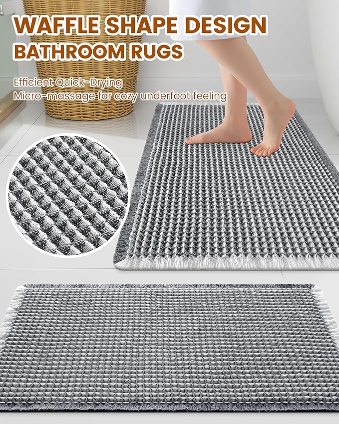 Smiry Waffle Bath Mat 30x20, Extra Soft Absorbent Bathroom Rugs, Non Slip Machine Washable Quick Dry Bath Rugs for Bathroom Floor, Tub, Shower, Home Decor Accessories, Darkgrey & Cream