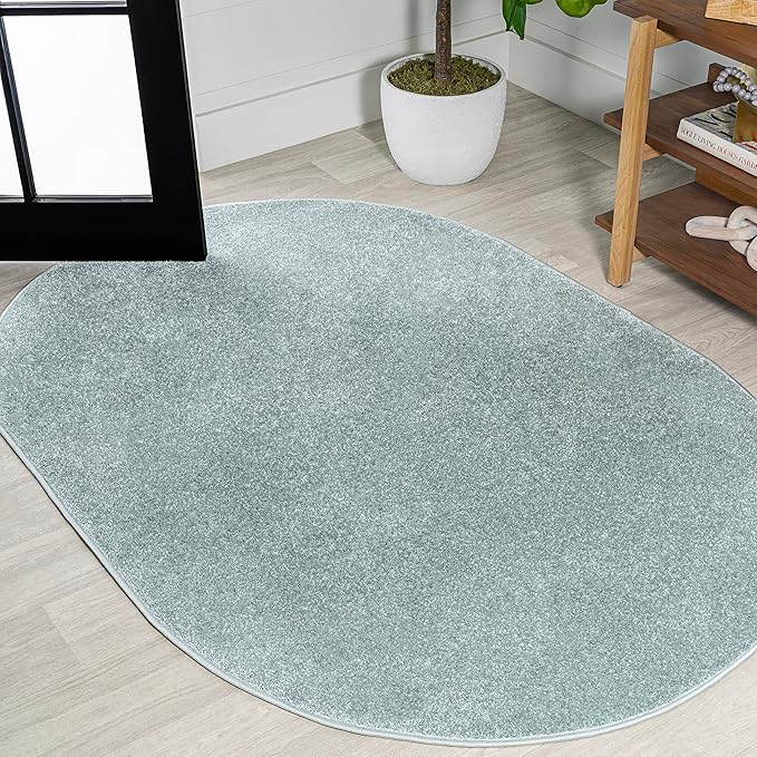 JONATHAN Y Haze Solid Low-Pile Aqua Blue 3x5 Oval Indoor Area Rug, Coastal,Bohemian,Minimalist,Classic, Easy-Cleaning for Living Room,Bedroom,Kitchen,Pet Friendly,Non-Shedding (SEU100S-3OV)