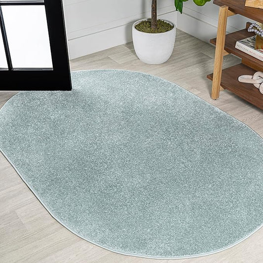 JONATHAN Y Haze Solid Low-Pile Aqua Blue 3x5 Oval Indoor Area Rug, Coastal,Bohemian,Minimalist,Classic, Easy-Cleaning for Living Room,Bedroom,Kitchen,Pet Friendly,Non-Shedding (SEU100S-3OV)