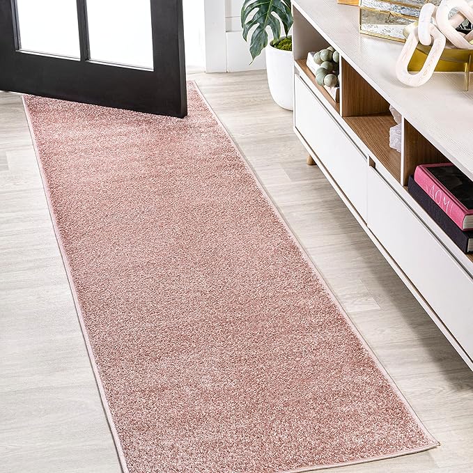 JONATHAN Y Haze Solid Low-Pile Pink Runner Rug 2x10, Coastal,Bohemian,Minimalist,Classic, Easy-Cleaning for Living Room,Bedroom,Kitchen,Pet Friendly,Non-Shedding (SEU100P-210)