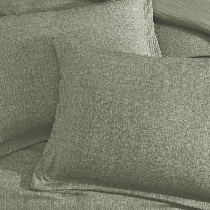 Geniospin Queen Comforter Set - 7 Pieces Comforter Queen Size, Solid Bedding Set for All Season, Textured Bed in a Bag with Sheets, Pillowcases and Shams (Sage Green, 90''x90'')