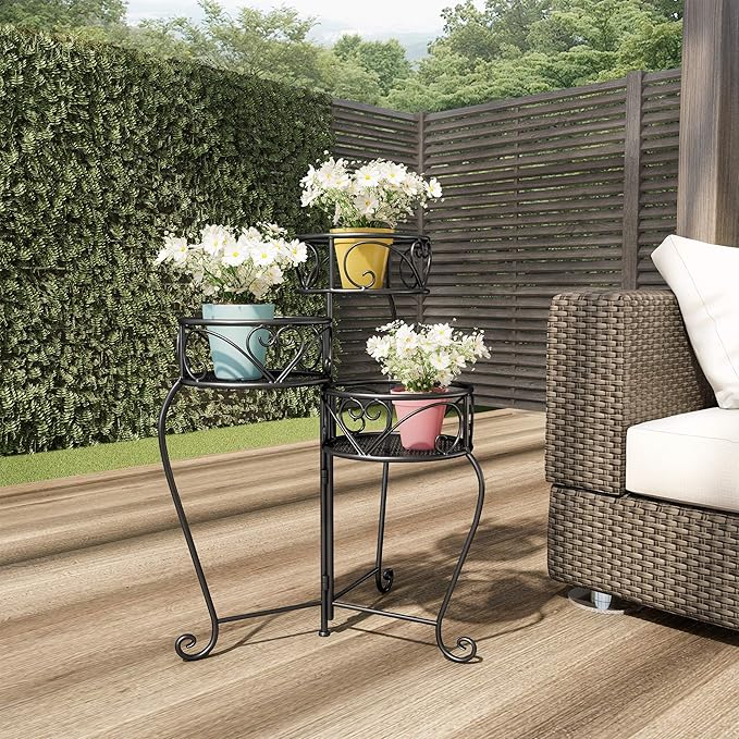 Pure Garden Tricycle Plant Stand 2-Tiered Indoor or Outdoor Decorative Vintage-Look Metal Display for Patio, Deck, Home or Lawn (Black)