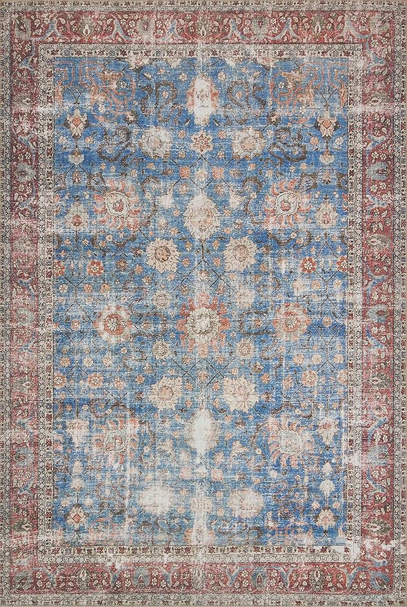 Loloi Loren Collection LQ-01 Blue/Brick 7'-6" x 9'-6" Area Rug