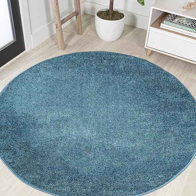 JONATHAN Y Haze Solid Low-Pile Turquoise 4' Round Indoor Area Rug, Coastal,Bohemian,Minimalist,Classic, Easy-Cleaning for Living Room,Bedroom,Kitchen,Pet Friendly,Non-Shedding (SEU100H-4R)