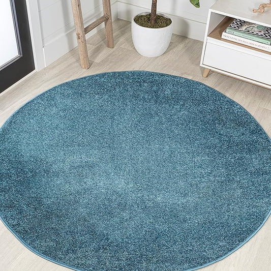 JONATHAN Y Haze Solid Low-Pile Turquoise 4' Round Indoor Area Rug, Coastal,Bohemian,Minimalist,Classic, Easy-Cleaning for Living Room,Bedroom,Kitchen,Pet Friendly,Non-Shedding (SEU100H-4R)
