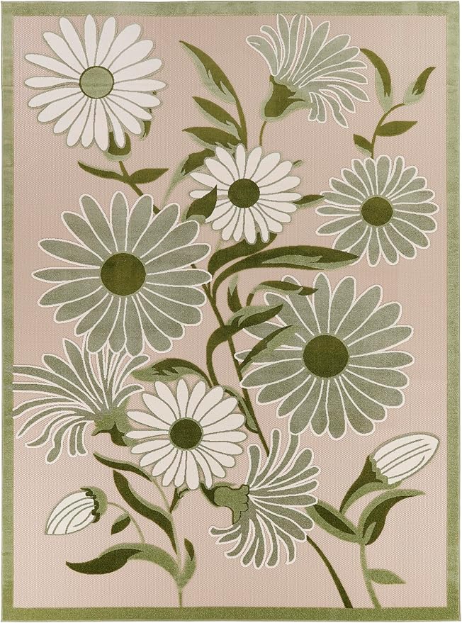 Nourison Home Aloha Ivory Green 9' x 12' Area Rug - Easy Clean, Non Shedding, Bed Room, Living Room, Dining Room, Kitchen (9' x 12')