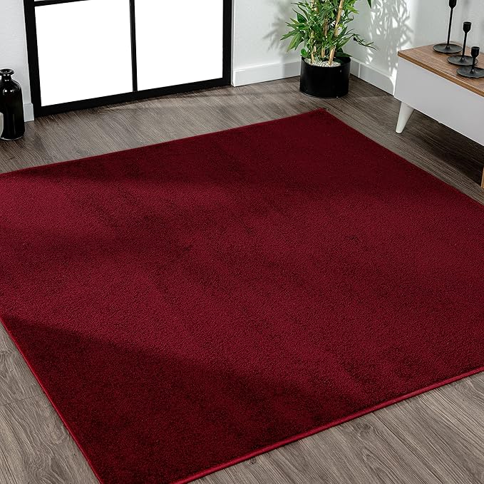JONATHAN Y Haze Solid Low-Pile Dark Red 7x7 Square Indoor Area Rug, Coastal,Bohemian,Minimalist,Classic, Easy-Cleaning for Living Room,Bedroom,Kitchen,Pet Friendly,Non-Shedding (SEU100Q-7SQ)
